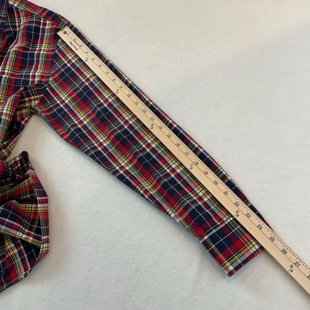 J Crew Re-Imagined Plaid Shirt Men’s M Blue‎ Red Flex Washed Classic Button Down